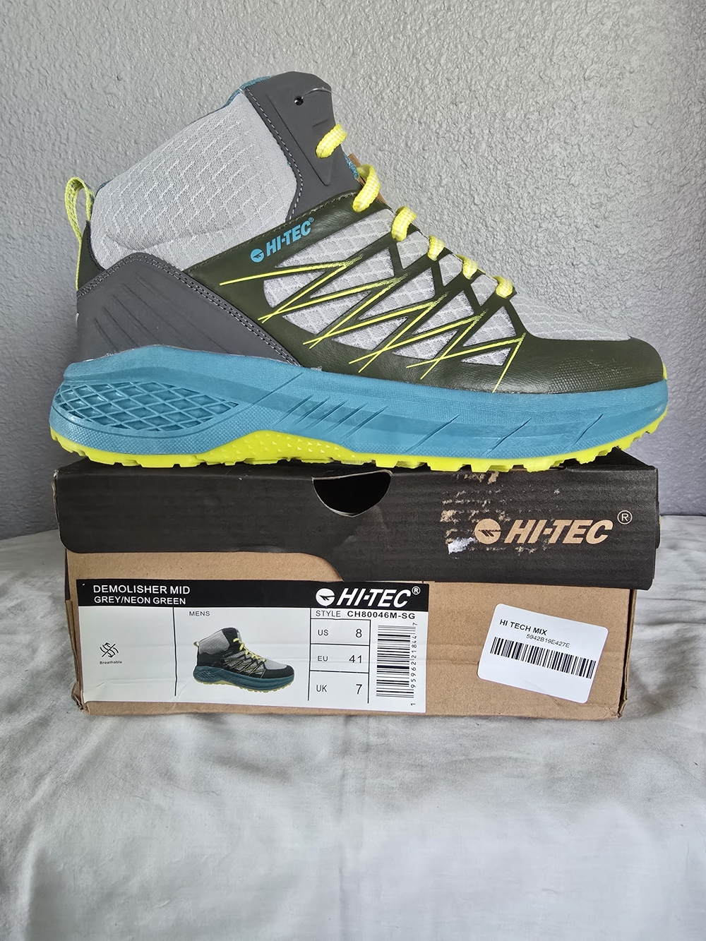 HI-TEC Demolisher Mid Men's Grey/Neon Green Hiking Shoe